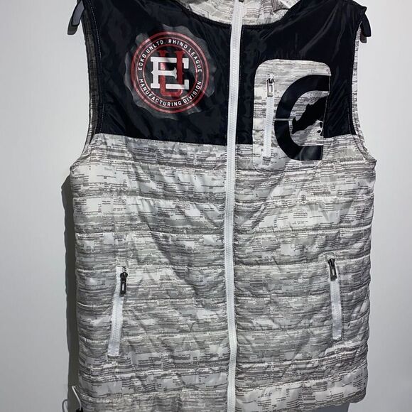 ECKO Unlimited Men's Black & Gray Zip Up Sleeveless Hoodie Vest Size S - Picture 2 of 11